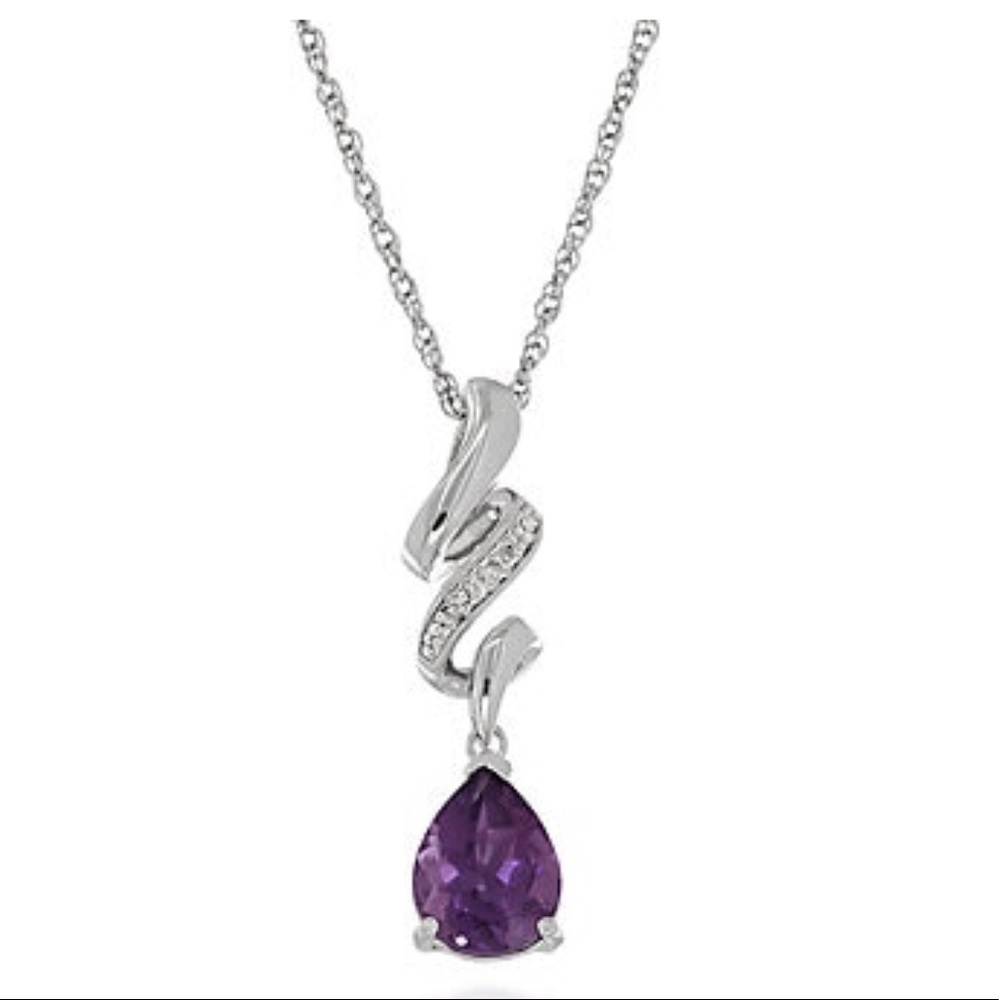 Sterling silver amethyst necklace w/ diamond studs